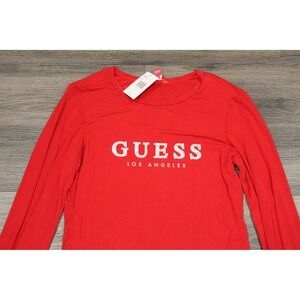 NWT GUESS Los Angeles Red Long Sleeve Top Crew Neck New With‎ Tags